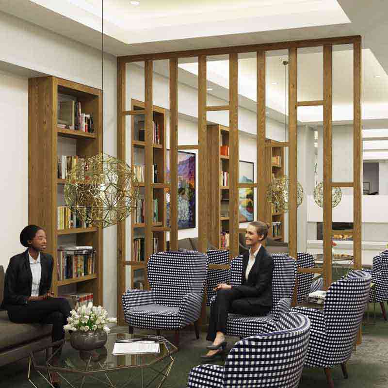 3D render image showing the visitor's area in  REVERA Senior Citizen Living, Ontario, Canada.